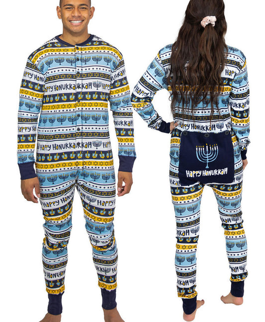 Happy Hanukkah Adult Onesie Menorah Flapjack