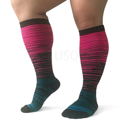 2XL-7XL Colorful Cool Lines Plus Size Compression Socks(3 Pairs)