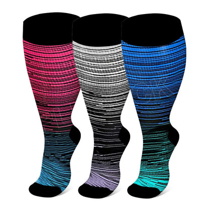 2XL-7XL Colorful Cool Lines Plus Size Compression Socks(3 Pairs)