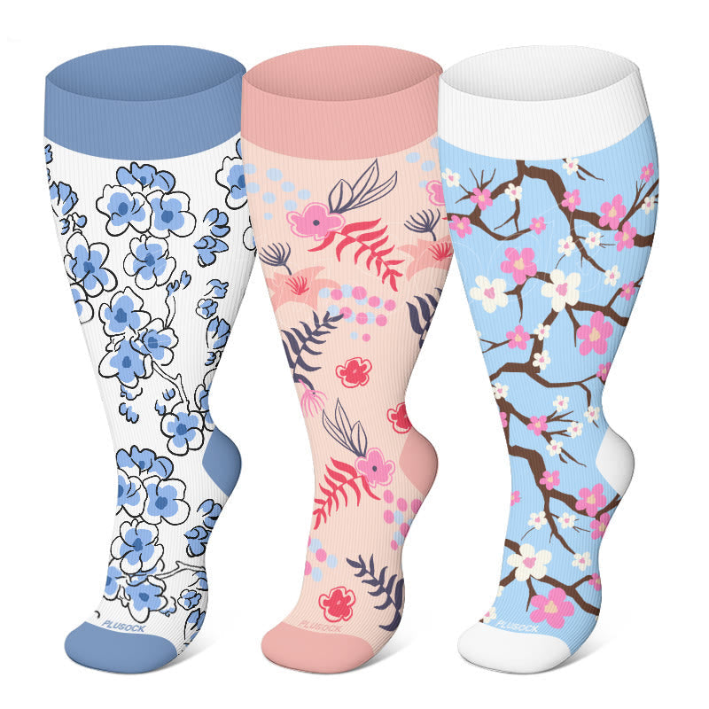 Plus Size Flower Series Compression Socks(3 Pairs)