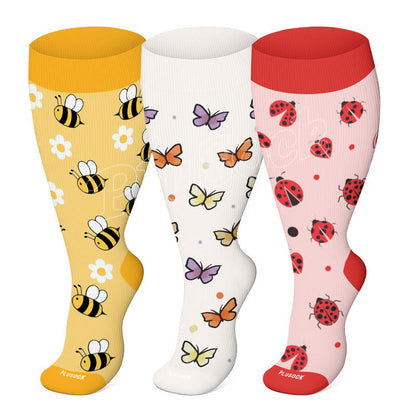 Plus Size Bees Butterflies Ladybugs Compression Socks(3 Pairs)