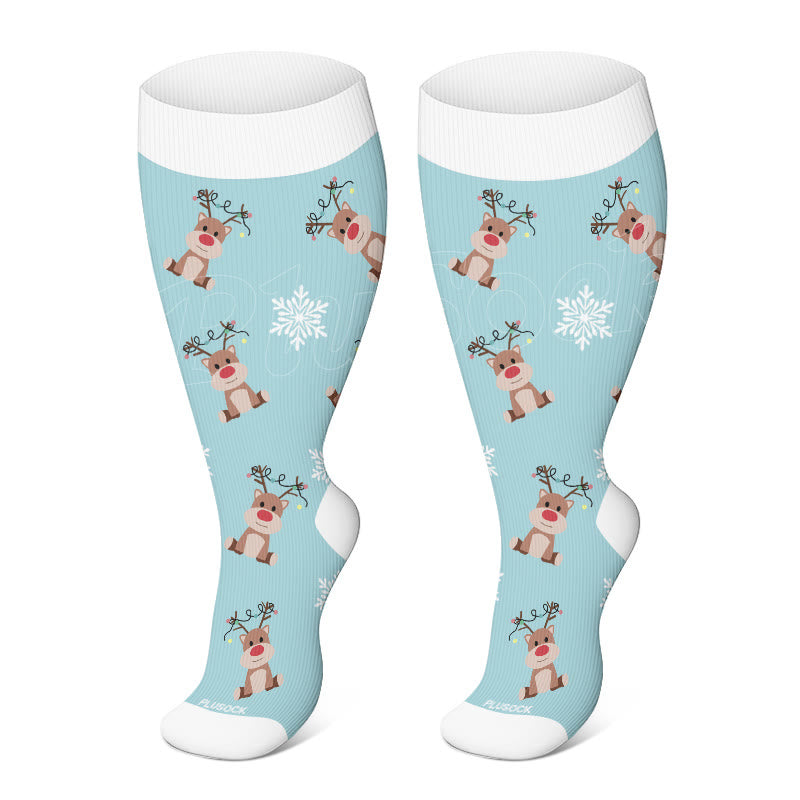 Plus Size Snowman Elk Gingerbread Man Compression Socks(3 Pairs)