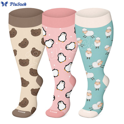 Plus Size Bear Penguin Sheep Compression Socks(3 Pairs)