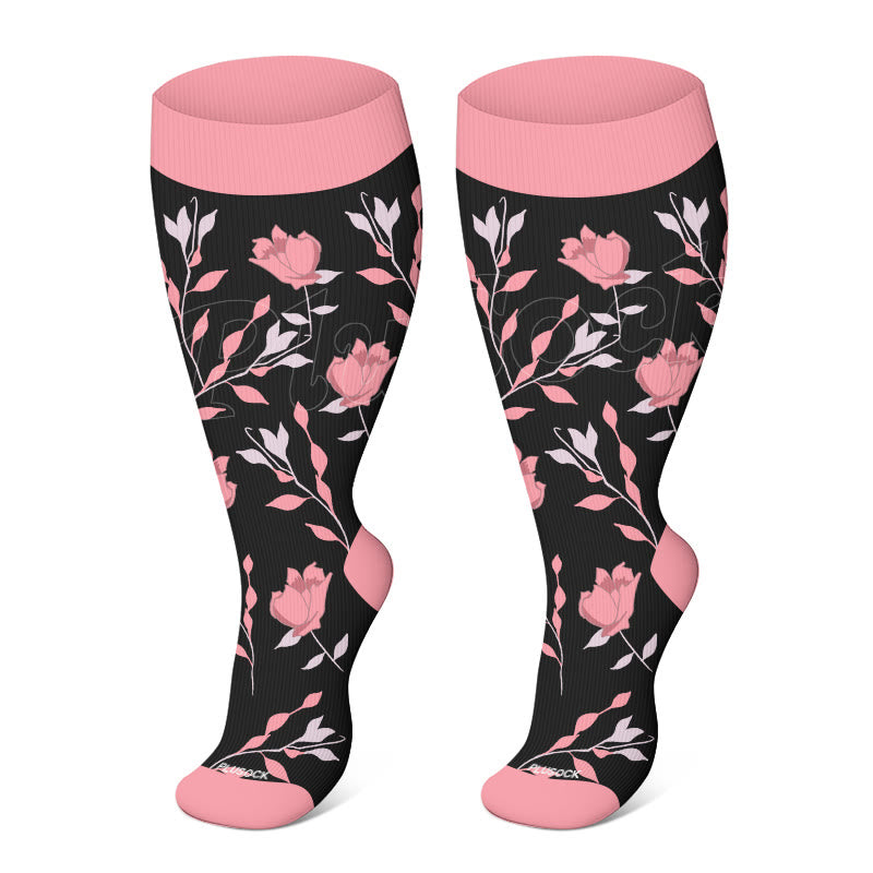 Plus Size Pink Flowers Compression Socks(3 Pairs)