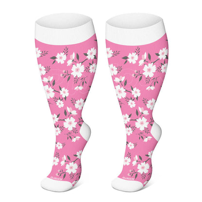 Plus Size Pink Flowers Compression Socks(3 Pairs)