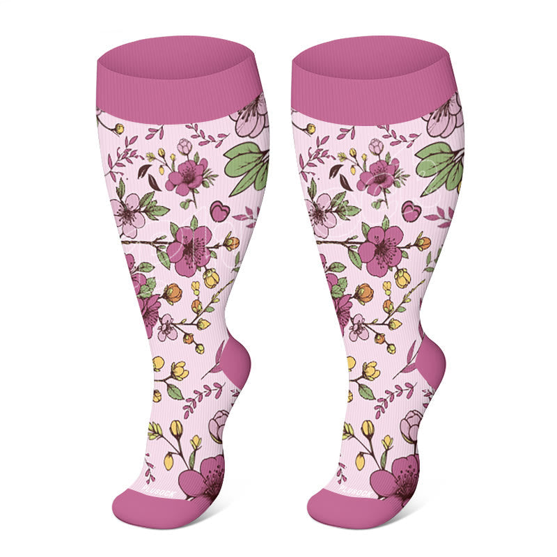 Plus Size Yellow Purple Flower Compression Socks(3 Pairs)