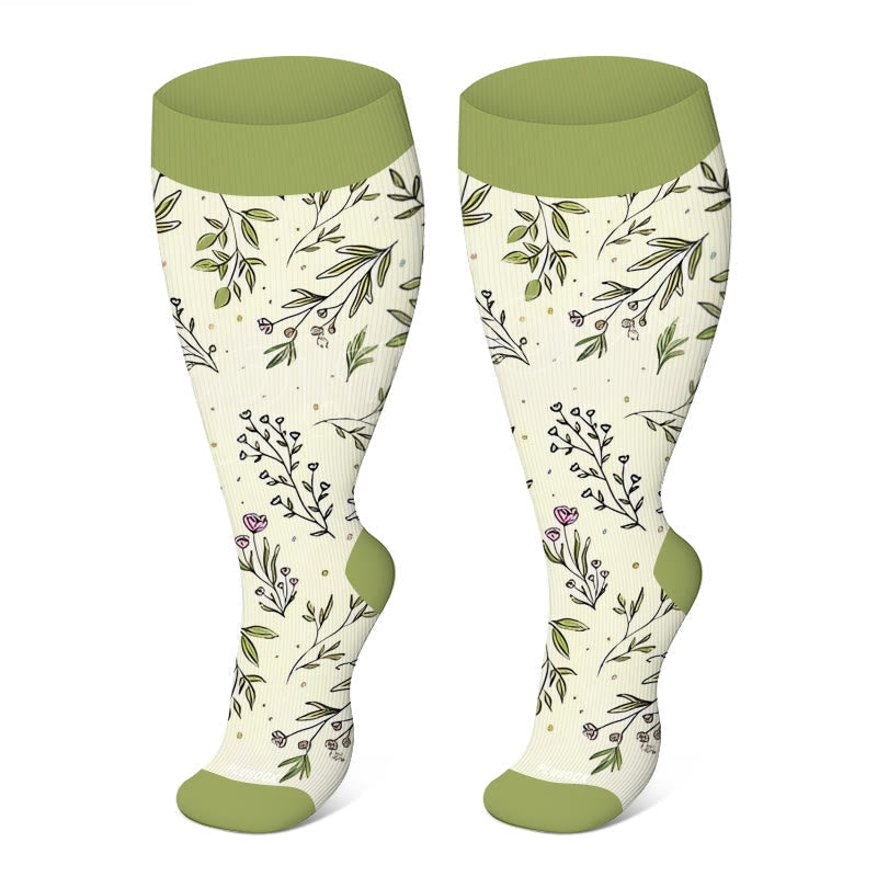 Plus Size Yellow Purple Flower Compression Socks(3 Pairs)