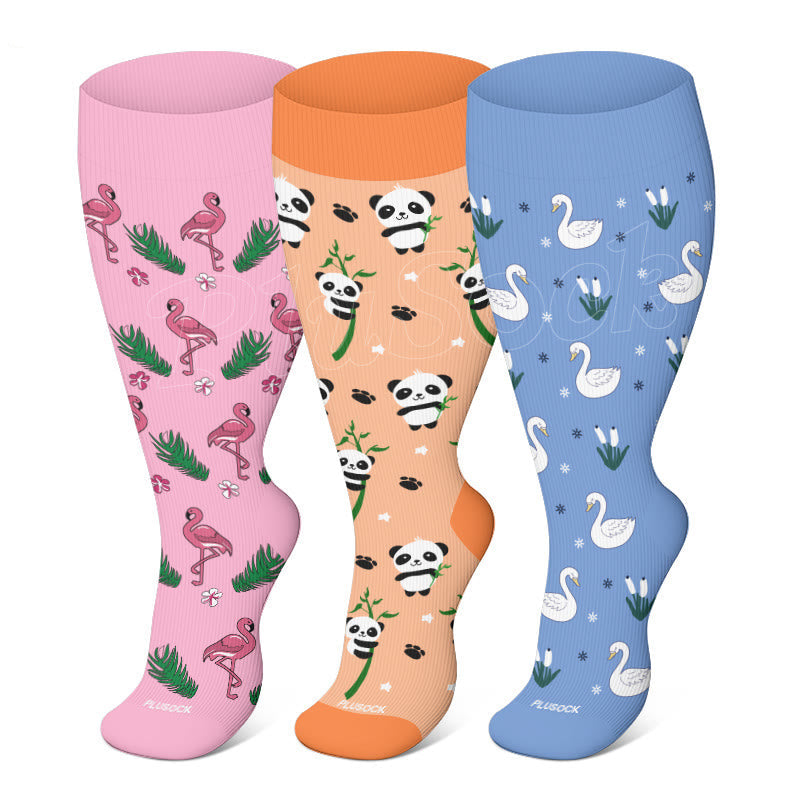 Plus Size Panda Swan Compression Socks(3 Pairs)