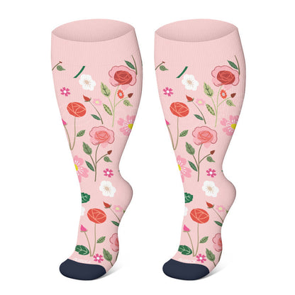 Plus Size Elegant Flowers Compression Socks(3 Pairs)