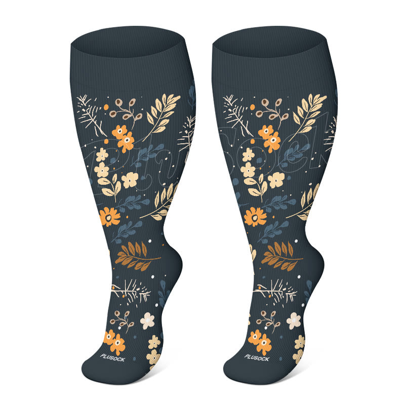 Plus Size Elegant Flowers Compression Socks(3 Pairs)