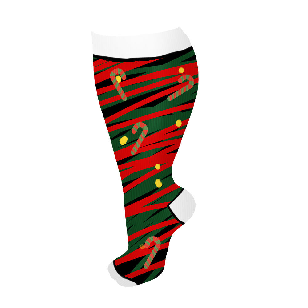 Plus Size Polka Dot Gingerbread Man Compression Socks(3 Pairs)