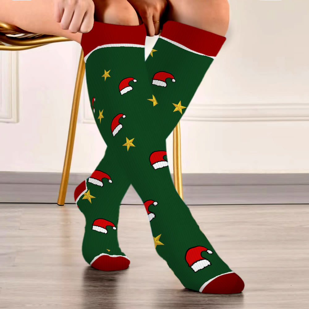 Plus Size Polka Dot Gingerbread Man Compression Socks(3 Pairs)