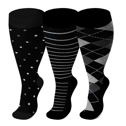 2XL-7XL Plus Size Rhombus Compression Socks(3 Pairs)