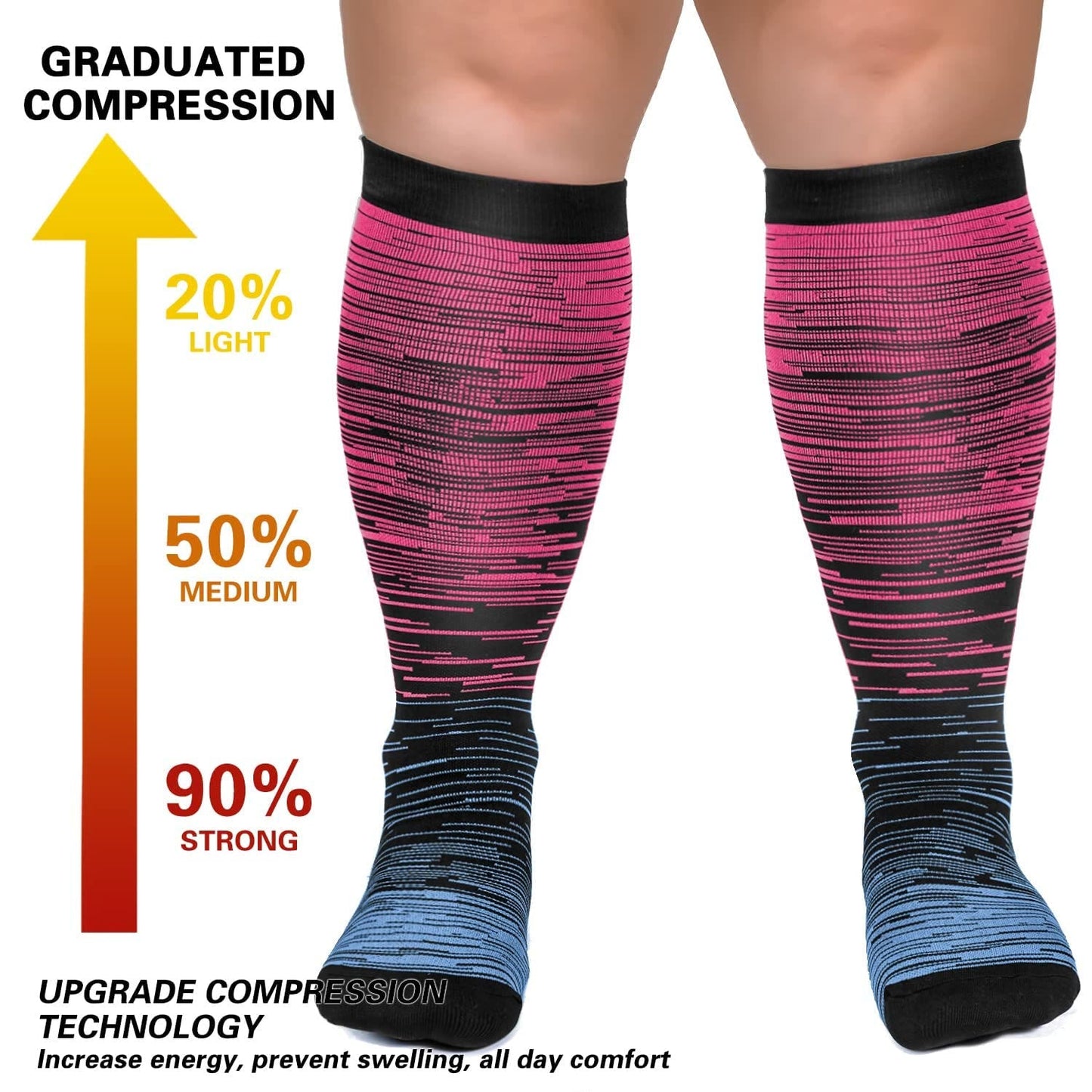 2XL-7XL Colorful Cool Lines Plus Size Compression Socks(3 Pairs)