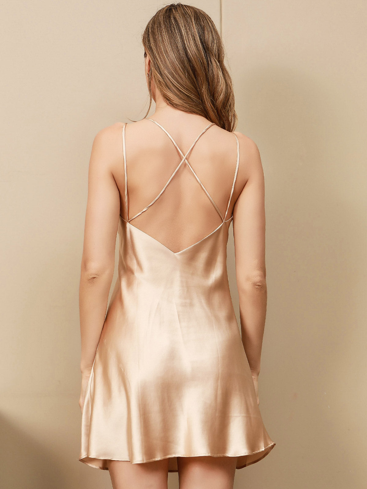 Pure Silk Criss Cross Back Slip Dress Nightgown