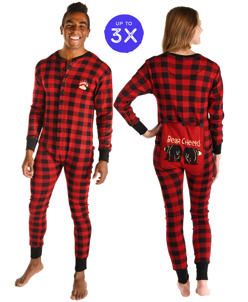 Bear Cheeks Adult Plaid Onesie Flapjack