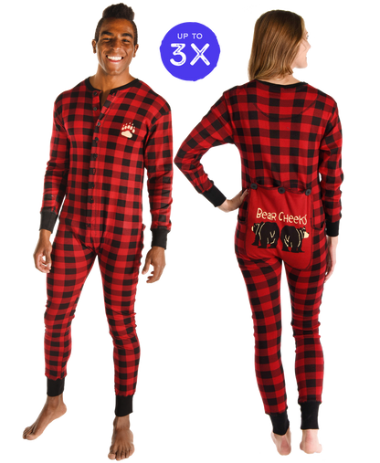 Bear Cheeks Adult Plaid Onesie Flapjack