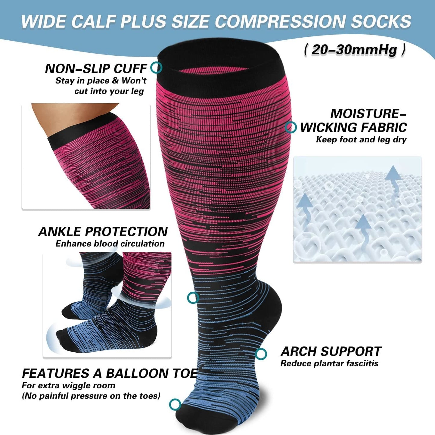 2XL-7XL Colorful Cool Lines Plus Size Compression Socks(3 Pairs)