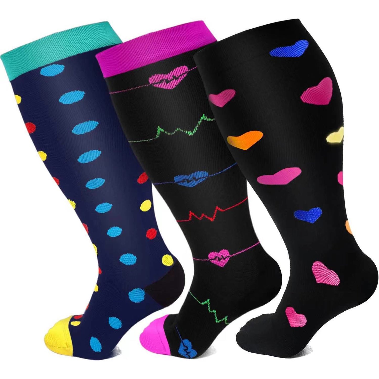 2XL-7XL Colorful Pattern Plus Size Compression Socks(3 Pairs)