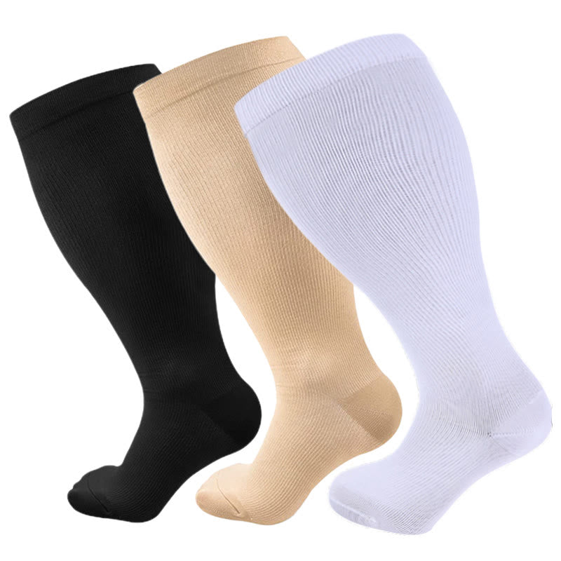 2XL-7XL Solid Color Plus Size Compression Socks(3 Pairs)